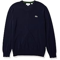 Lacoste Mens Long Sleeve Regular Fit V-neck Organic Cotton Sweater