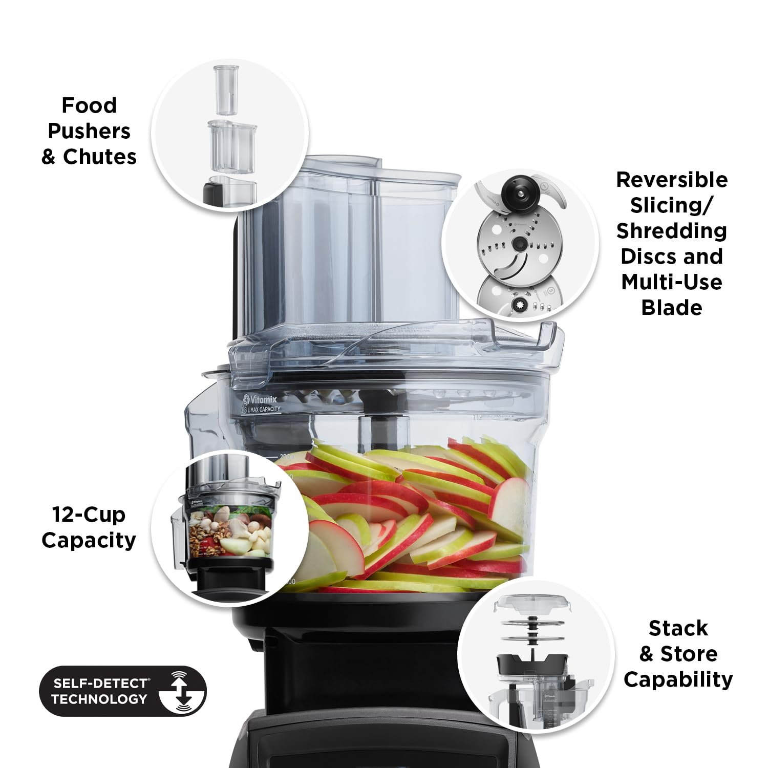 Vitamix 12-Cup Food Processor Attachment with SELF-DETECT™, Compatible with Ascent and Venturist Series, Black