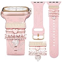VISOOM Watch Charms Compatible for Apple Watch Band 40mm/38mm/41mm Series 8 7 SE 6/5/4 Women Fashion Cute Floral Engraved Silicone Watch Strap Decorative Ring Loop for iWatch Bands Series 3/2/1