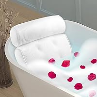 Luxury Bath Pillow for Tub - Non-Slip and Extra-Thick, Head, Neck, Shoulder and Back Support. Soft and Large Comfort Bathtub Pillow Cushion Headrest for Relaxation - Fits Any Tub Made of 3D Mesh
