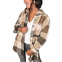 MINGALONDON Women's Brushed Plaid Shirts Long Sleeve Flannel Lapel Button Down Cardigan Boyfriend Shacket Jacket Coats