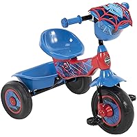 Marvel Spider-Man 3 Wheel Preschool Training Tricycle with Steel Frame, Storage Basket, Red & Blue, 19.5 x 10 x 13.6 inches