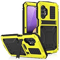 Samsung A32 5G Metal Case with Screen Protector Military Rugged Heavy Duty Shockproof with Stand Full Cover case for Samsung A32 5G (A32 5G, Yellow)