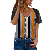 WEESO Casual V Neck T Shirts for Women Mesh Short Sleeve Dressy Tops