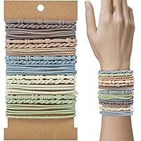 WantGor Boho Hair Ties, 20 PCS Hair Bands 4 Styles Bracelets Hair Ties 2.36inch Cute Ponytail Holders Elastic Boho Hair Bracelets Hair Accessories for Women Thick Thin Long Curly (Multi-color)