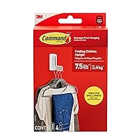Command Folding Clothes Hanger, Holds up to 5 Hangers 7.5 lb, 1.5lbs per Rung, 1 Hook with 5 Rungs, 3 Command Strips, Closet Organizer, Home Organization