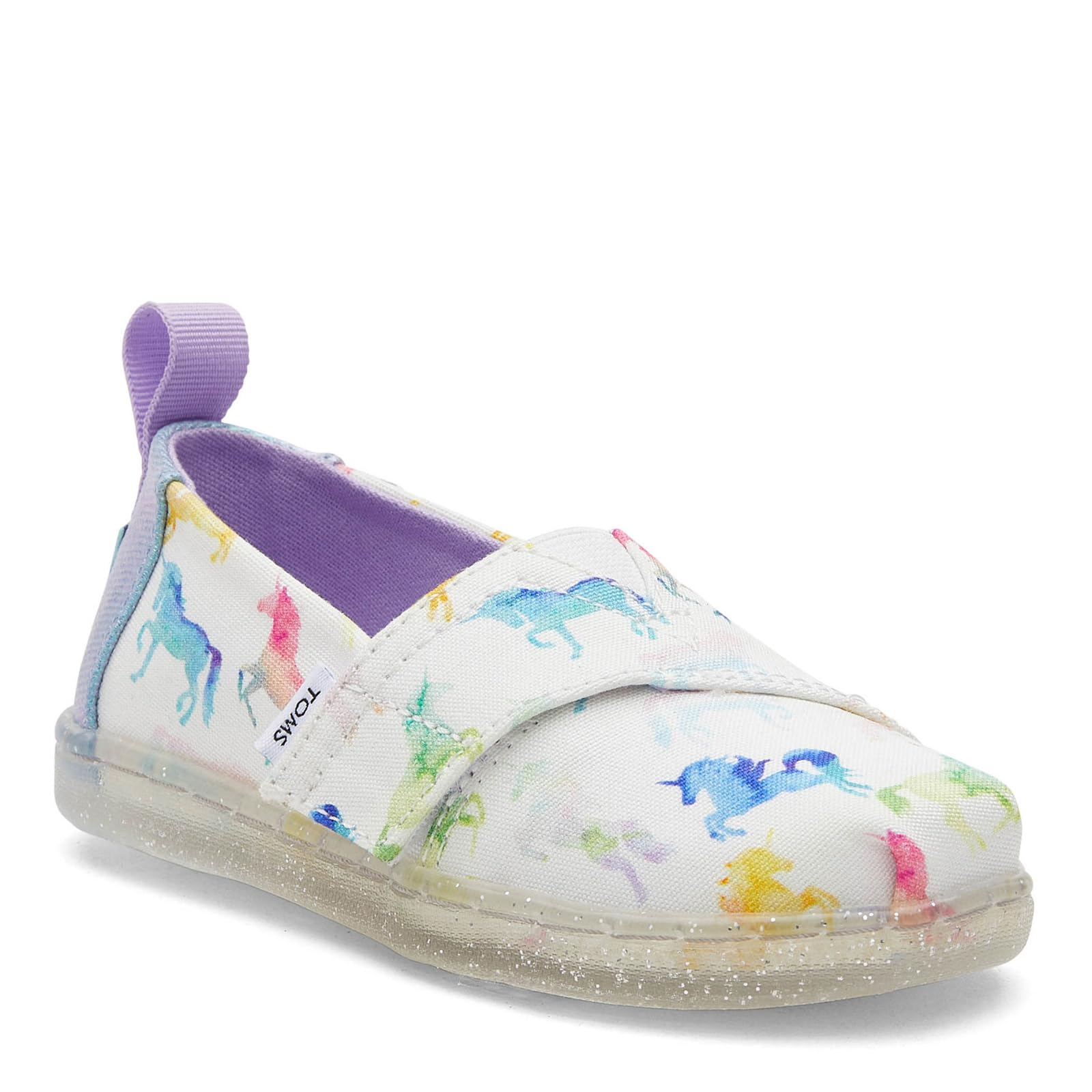 TOMS Girls Alpargata Loafer Flat, White Watercolor Ombre Unicorns, 4 Toddler