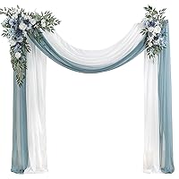 Serra Flora Hanging Wedding Arch Flowers with Drapes Kit (Pack of 4) 2pcs Artificial Floral Swag Arrangement with 2pcs Draping Fabric for Ceremony Reception Arbor Backdrop Decorations