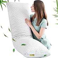 Body Pillow for Adults, Adjustable Long Bed Pillow for Sleeping, Shredded Memory Foam Hug Pillow with Removable Cover for Side Back Sleeper and Pregnant Women, 54x20 Inches