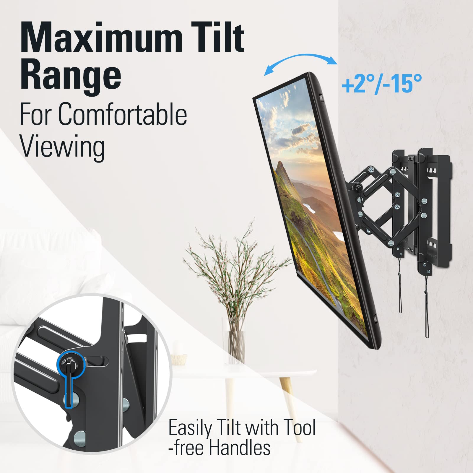 Mounting Dream UL Listed Advanced Tilt TV Wall Mount for Most 42-90 Inch TVs MD2104 and Ultra Slim Full Motion TV Wall Mount for Most 26-75 Inch TVs, up to 88lbs MD2801-M