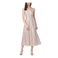 JS Collections Womens Embroidered Midi Cocktail and Party Dress Silver 12
