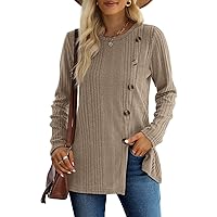 XIEERDUO Long Sleeve Tops for Women Tunics Buttons Front Slit