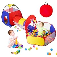 3 in 1 Kids Play Tent for Toddler with Baby Ball Pit and Play Tunnel, Children Indoor Outdoor Playhouse with Climbing Tunnel Toy for Toddlers, Boys and Girls Best Birthday Gifts