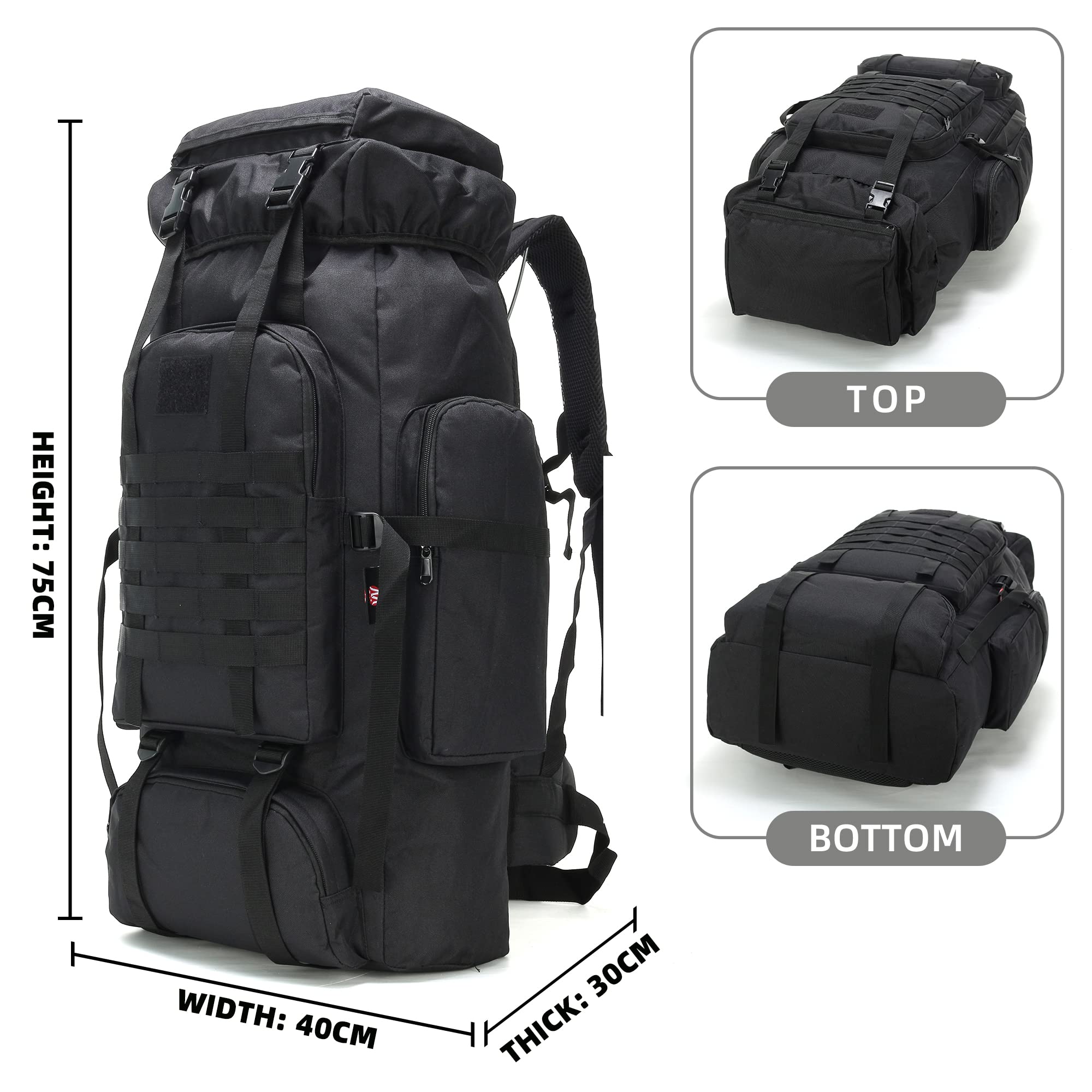 70L Camping Hiking Military Tactical Backpack Outdoor Water-Repellent Adjustable Sport Bags