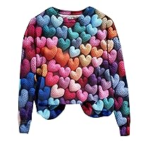 Women's Valentine Sweatshirts Fashion Valentine's Day Printed Long Sleeved Pullover Casual Sports Shirt, S-3XL