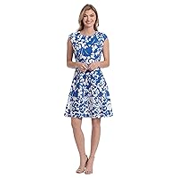 London Times Women's Floral Print Fit and Flare with Contrast Border at Hem