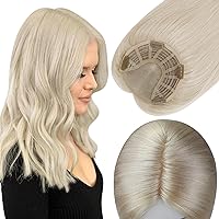 Full Shine Toppee Silk Human Hair Color 60 Blonde Hair Clip in Hair Topper Hair Piece 18Inch Real Human Hair Straight Hair Extensions 5 * 5 Inch For Women