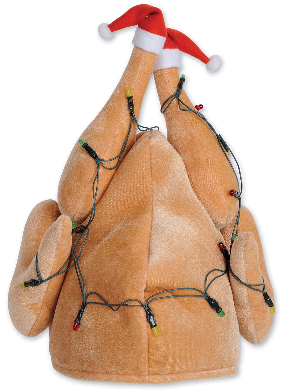 Beistle 1-Pack Plush Light-Up Christmas Turkey Hat (20742), red/white/tan, one size