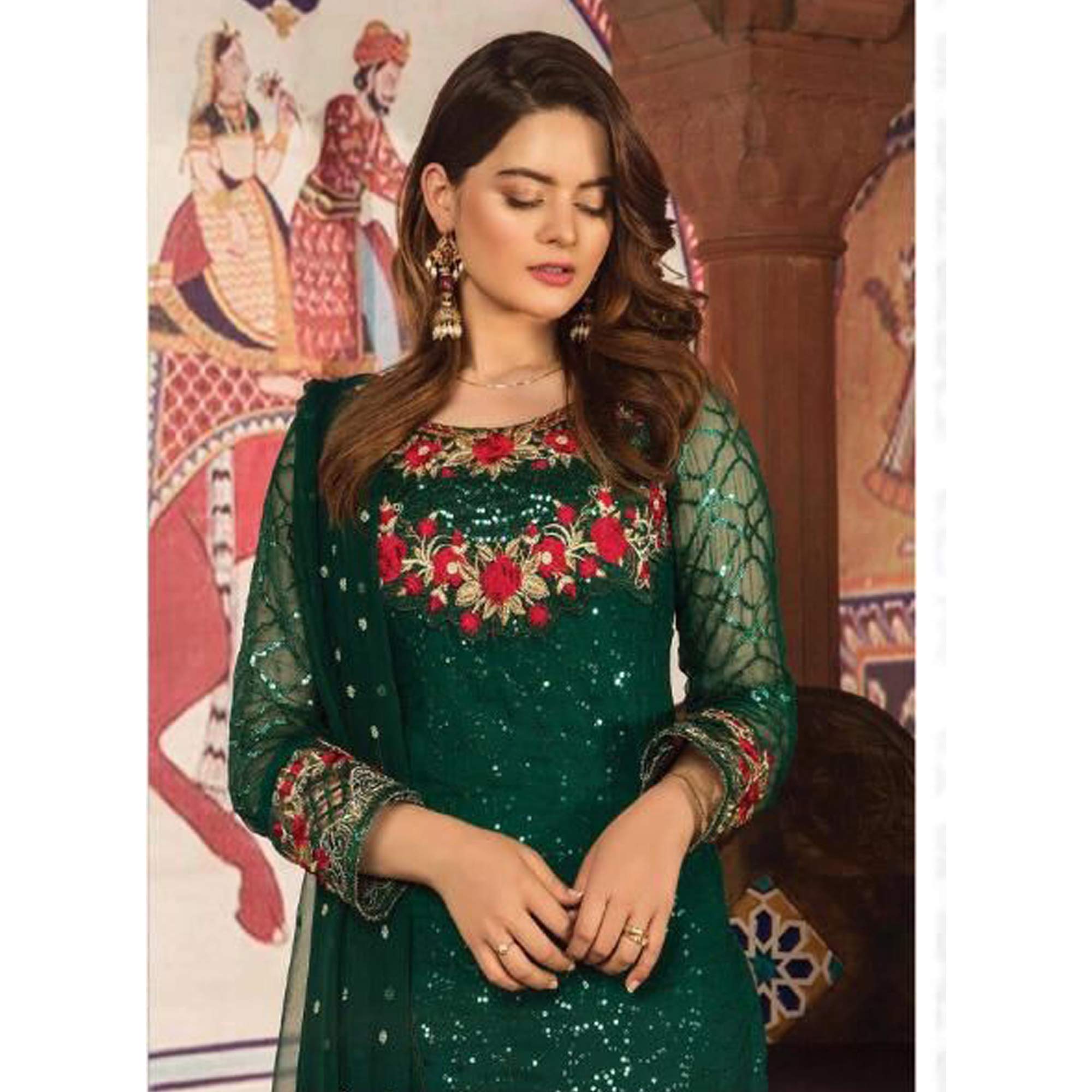 Indian/Pakistani Bollywood Designer Ready to Wear Party Wear Georgette Straight Fancy Salwar Kameez for Women