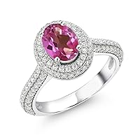 Gem Stone King 925 Sterling Silver Ring Oval Pink Mystic Topaz Moissanite (1.94 Cttw)