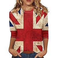 Fourth of July Outfit Women,Women's Fashion Casual Seven-Point Sleeve Independence Day Print Crewneck Top
