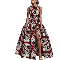Fashion Robe Dresses Ankara Print African Dresses for Women Sleeveless Dashiki Dresses