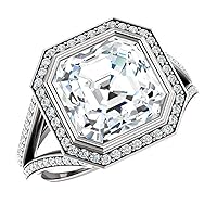4CT Asscher Cut Colorless Moissanite Engagement Ring Wedding Band Gold Silver Eternity Solitaire Ring Halo Ring Vintage Antique Anniversary Promise Gift Her Designer Bridal Ring