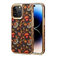 Solid Wood Case for iPhone 13,Bohemian Style Flower Language Plating Full Coverage Protection Bumper Cover Case