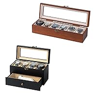 Watch Box Case Organizer Display Storage with Jewelry Drawer for Men Women Gift, Walnut Black B1WL8GGH 9S61W35D