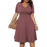 POSESHE Womens Plus Size Dresses Sleeveless Wrap V-Neck Sundress Casual Summer Wedding Guest Cocktail Dress with Pockets