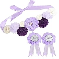 Maternity Sash and Corsage Pin Kit, Violet Baby Shower Decorations Corsage Pin and Flower Maternity Sash for New Mommy and Daddy Pregnancy Photo Props Supplies