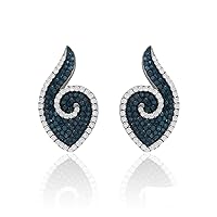 Ornaatis 1.56 Carat (Cttw) Round Cut White and Blue Natural Diamond Stud Earrings Sterling Silver Screw Back