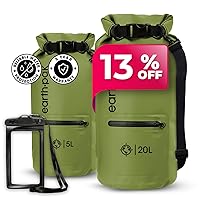 Earth Pak Waterproof Dry Bag with Zippered Pocket - Waterproof Dry Bag Backpack Keeps Gear Dry (5L Green & 20L Green)