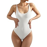 SUUKSESS Women Sexy Scoop Neck Thong Bodysuit Backless Cami Bodysuit Top