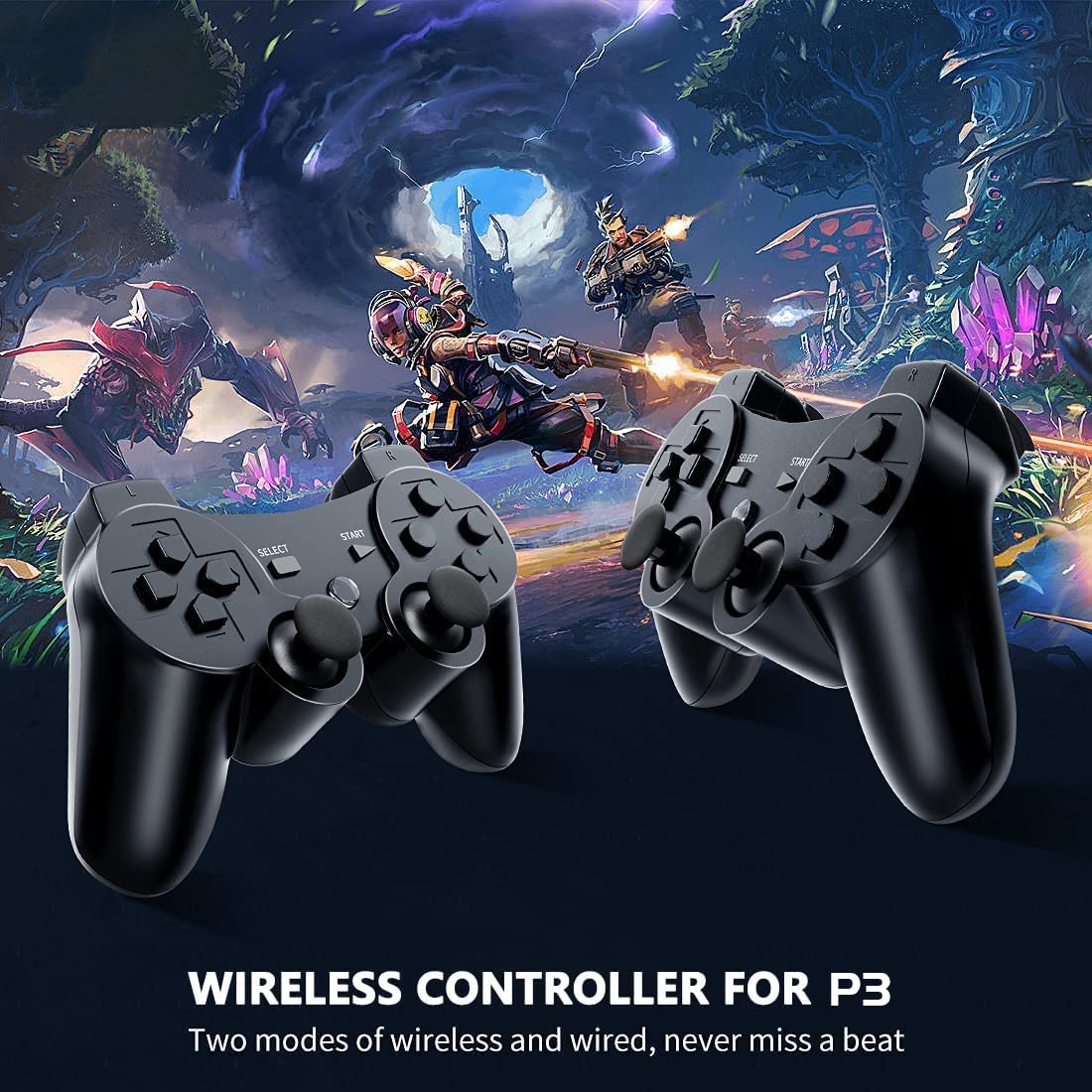 Boowen Wireless Controller for PS3 2 Pack, 6-Axis High Performance Motion Sense Dual Vibration Upgraded Gaming Controller Compatible with Sony for Playstation 3