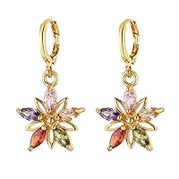HZMAN 14K Gold Plated Sterling Silver Crystal Flower Earrings for Women Girls Cubic Zirconia Drop Dangle Earring Fashion Earring Jewelry Gift