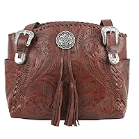 Leather - Multi Compartment Tote Bag -Purse Holder Bundle (Brown - Bolo Concho)