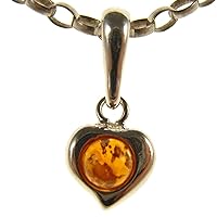 BALTIC AMBER AND STERLING SILVER 925 HEART PENDANT NECKLACE - 14 16 18 20 22 24 26 28 30 32 34