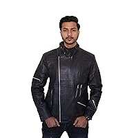 Black Quilted Asymmetrical Leather Jacket Mens-Moto Racing Perforated Motorcycle Jackets