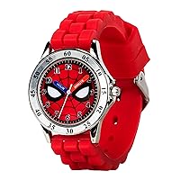 Accutime Spiderman Time Teacher Watch for Kids - Red Silicone Strap, Easy-to-Read Dial, Water Resistant, with Special Gift Tin