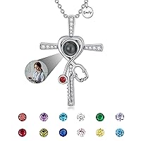 Silver/10K/14K/18K Stethoscope Cross Projection Photo Name Custom Necklace with Birthstone Graduation Gifts for Medicine Nurse Doctor Student