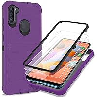 Galaxy A11 Phone Case with HD Screen Protector Heavy Duty [3 Layer] Hybrid Shock Proof Protective Rugged Bumper PC and TPU Cover Case for Samsung Galaxy A11 Phone(Lilac Purple/Black)