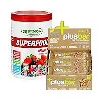 Greens+ Organic Reds Superfood Powder Soy/Dairy/Gluten Free with 12 Bars Greens+ Plusbar Protein Natural Gluten Free Whey Protein Bar