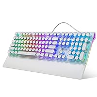 RK ROYAL KLUDGE Typewriter Mechanical Gaming Keyboard with Rainbow RGB Backlight & Sidelight, Retro Punk Round Keycaps, and Removable Wrist Rest
