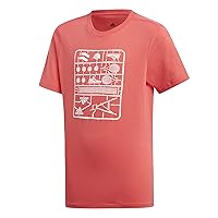 adidas Boys Tshirt Kids Young Graphic Tee Tennis Training Fashion (116/5-6 Years) Red
