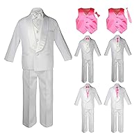 Baby Kids Child Kid Toddler Boy Teen Formal Wedding Party White Shawl Lapel Suit Set Coral Pink Satin Vest & Bow Tie Sm-20