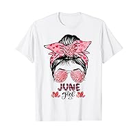 June Girl Birthday Messy Bun Valentines Day Leopard T-Shirt