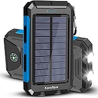 Solar Power Bank Portable Charger 50000mah Battery Pack QC3.0 Fast Charger 20W 2 USB Camping Solar Panels Waterproof Travel External Backup Phone Charger for iPhone, Samsung, Android Black & Blue