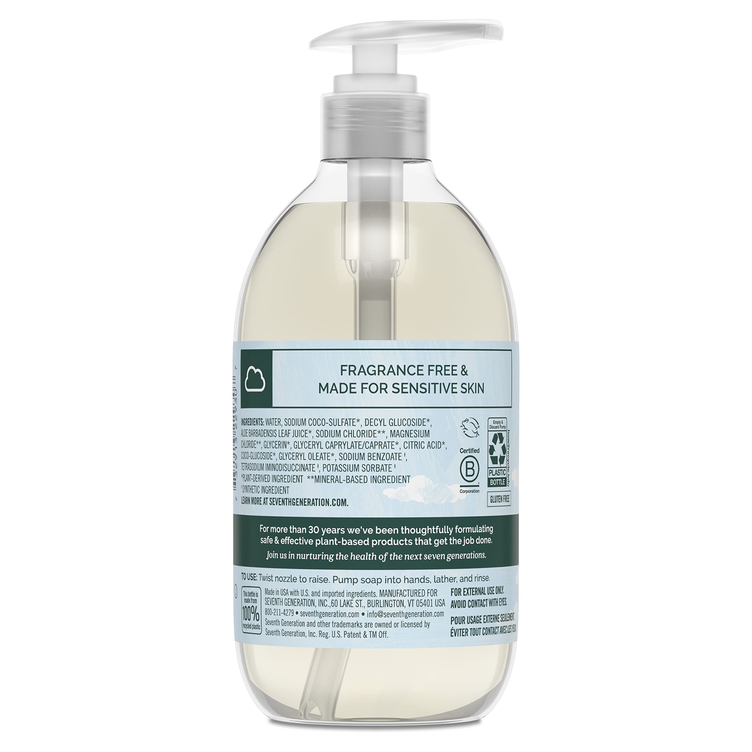 Seventh Generation Liquid Hand Soap Fragrance Free Free & Clean Unscented Hand Soap 12 oz, Pack of 8
