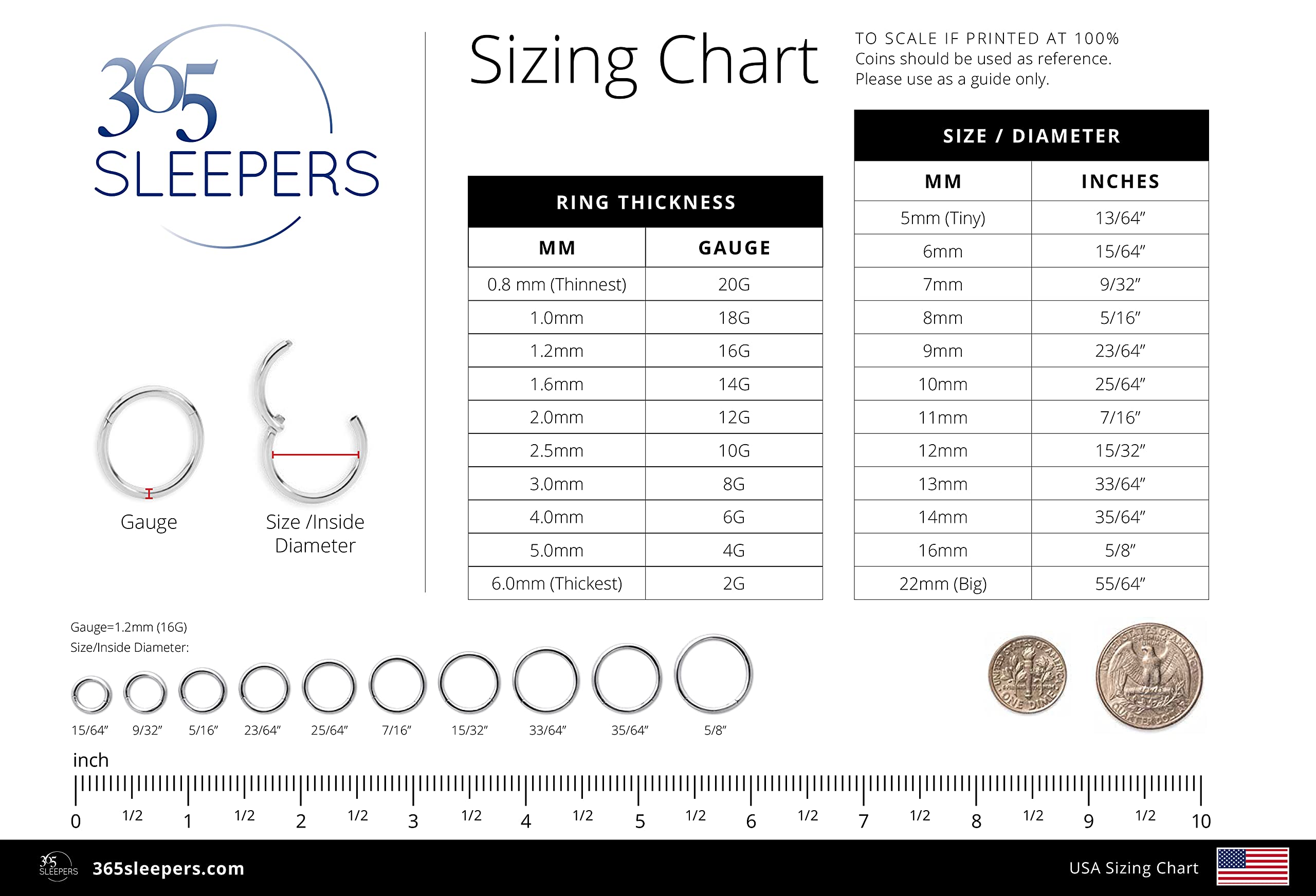 365 SLEEPERS Sterling Silver Hinged Hoop Sleeper Earrings - Hand Made In Australia - Nickel Free Hypoallergenic - 8mm - 10mm - 12mm - 14mm